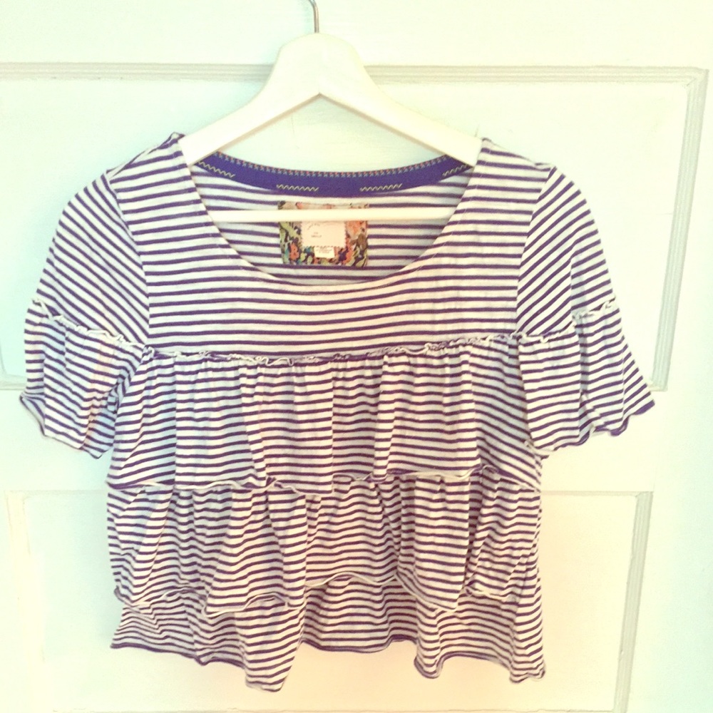 Blue and white ruffle top